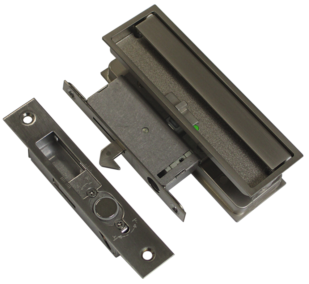 Automatic hook latch by KURIKI Japan, single unit in hairline finish