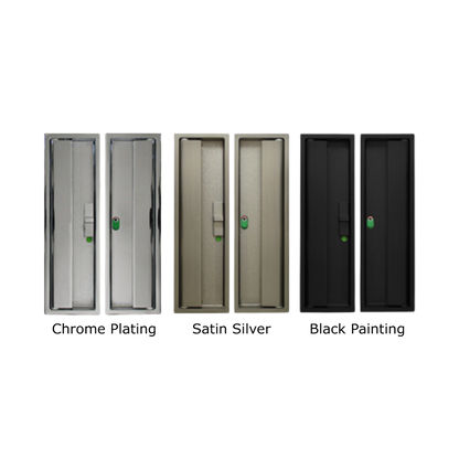 KURIKI Japan self-engaging automatic hook latch in chrome, black, and hairline finish